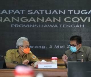 Gubernur Jateng Ganjar Pranowo kembali menyampaikan larangan mudik pada Rakor Penegakan Disiplin Prokes, Senin (3/5).