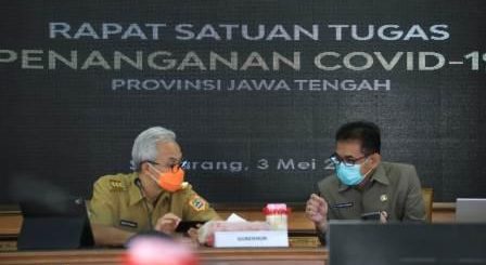 Gubernur Jateng Ganjar Pranowo kembali menyampaikan larangan mudik pada Rakor Penegakan Disiplin Prokes, Senin (3/5).