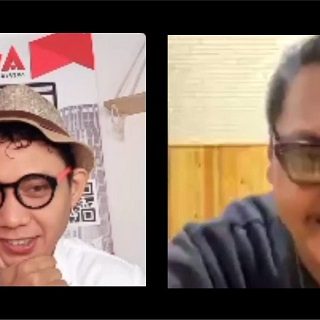 Daru, personel dari Ndarboy Genk (kanal) dipandu Rachman Polalo (kiri) saat dialog di program Ngosngosan lewat live IG, Jumat (27/8).