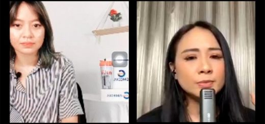 Astrid (kanan) dipandu Anastasia Cinantya (Acin) saat tampil di program acara Ngos-ngosan yang disiarkan Awal Media Nusantara secara live Instagram, Jumat (24/9)