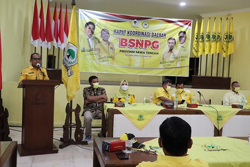 Rakorda Badan Saksi Nasional Partai Golkar (BSNPG) Jateng di Wisma Karya, Jalan Kyai Kota Semarang, Selasa (14/9).
