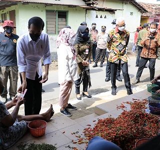 Presiden Jokowi mengunjungi Desa Segaran, Kecamatan Delanggu, Kabupaten Klaten. Peesiden yang didampingi Gubernur Jateng, Ganjar Pranowo, mengecek vaksinasi door to door di desa tersebut, sekaligus menyapa warga yang sedang memilah cabai