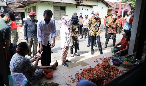 Presiden Jokowi mengunjungi Desa Segaran, Kecamatan Delanggu, Kabupaten Klaten. Peesiden yang didampingi Gubernur Jateng, Ganjar Pranowo, mengecek vaksinasi door to door di desa tersebut, sekaligus menyapa warga yang sedang memilah cabai