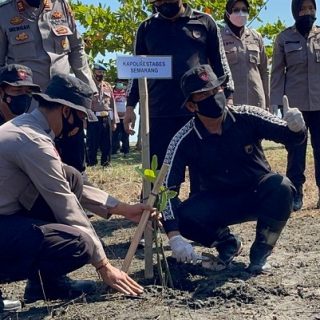 Kapolrestabes Semarang Kombes Pol Irwan Anwar memimpin penanaman mangrove pada program "Polda Jateng Mageri Segoro",  di pesisir Pantai Tirang, Kecamatan Tugu, Kota Semarang, Selasa (12/10).