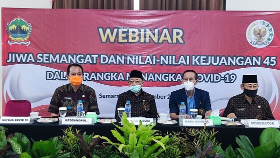 Webinar dengan tema "Jiwa Semangat dan Nilai Kejuangan 46 dalam Rangka Menangkal Covid-19" berlangsung di Wisma P4G Kampus 2 UPGRIS, Jalan Sriwijaya Semarang, Selasa (16/11)