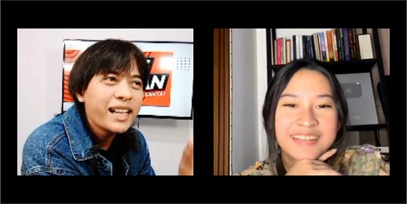 Raissa Anggiani dipandu host Thariq Kamaludin saat tampil di acara Ngos-ngosan, di Studio Awal Media Nusantara, Jumat (28/1).