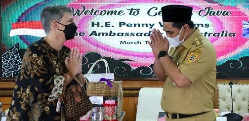 Wakil Gubernur Jateng, Taj Yasin Maimoen menerima kunjungan Duta Besar (Dubes) Australia untuk Indonesia, Penny Williams PSM, Senin (14/3)