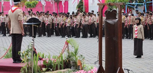 Gubernur Ganjar Pranomo menjadi pembina upacara peringatan Hari Pramuka Tingkat Provinsi Jawa Tengah di Kebun Raya Indrokilo, Kabupaten Boyolali, Rabu (31/8/2022)