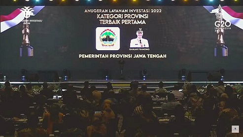 Suasana ajang Anugerah Layanan Investasi (ALI) 2022 yang berlangsung di Grand Ballroom Hotel Fairmont, Jakarta Pusat, Rabu (12/10/2022). Tahun ini Pemprov Jateng memeroleh penghargaan tersebut untuk ketiga kalinya atau hattrick. Penghargaan diserahkan oleh Wapres Ma'ruf Amien