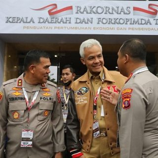 Gubernur Jawa Tengah, Ganjar Pranowo, menghadiri acara Rakornas Forkopimda 2023 di Sentul, Bogor, Selasa (17/1/2023)