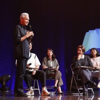 Calon Presiden 2024 Ganjar Pranowo, hadir dan menjadi pembicara acara “Ideafest Lead The Leap” di Jakarta Convention Centre (JCC), Sabtu (30/9/2023)