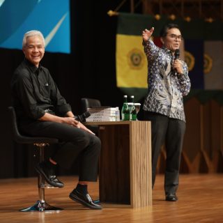 Bacapres 2024 Ganjar Pranowo mengisi kuliah umum di Universitas Katolik Parahyangan (Unpar) Bandung, Rabu (11/10/2023)