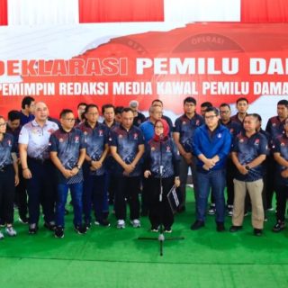 Deklarasi pemilu damai yang digelar jajaran pemimpin redaksi media massa, Divisi Humas Polri, dan Dewan Pers, Sabtu (28/10/2023)