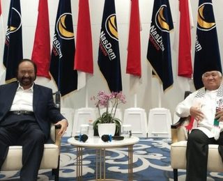 Mantan Ketum PP Muhammadiyah Din Syamsuddin bertemu Ketum Partai Nasdem Surya Paloh di Nasdem Tower, Jakarta Pusat, Senin (6/11/2023)