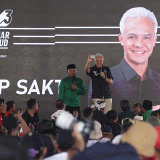 Suasana launching program KTP Sakti di Desa Bangsalan, Kecamatan Teras, Boyolali, yang dilakukan Capres Ganjar Pranowo, Sabtu (30/12/2023)