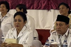 Titiek Suharto hadir di acara Rakornas Partai Gerindra, Jumat (15/12)