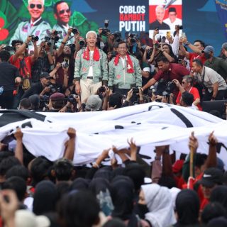 Capres Cawapres nomor urut 03 Ganjar Pranowo-Mahfud MD, melakukan kampanye akbar terakhir di lapangan Simpang Lima Semarang, Sabtu (10/2/2024)