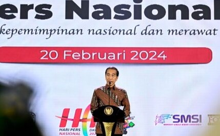 Presiden Joko Widodo menghadiri dan memberi sambutan pada puncak peringatan Hari Pers Nasional Tahun 2024 yang digelar di Ecoventional Hall, Ecopark, Ancol, Jakarta Utara, Selasa, 20 Februari 2024