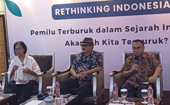 Diskusi kecurangan pemilu 2024 dengan tema "Pemilu Terburuk dalam Sejarah Indonesia, Akankah Kita Terpuruk?" digelar di Hotel Grandhika, Jakarta Selatan, Sabtu (2/3/2024) -foto kompas