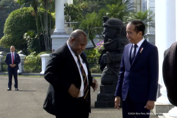 Perdana Menteri (PM) Papua Nugini James Marape diterima Presiden Jokowi di Istana Kepresidenan Bogor, Jawa Barat, Senin (15/7/2024)