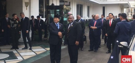 Menteri Pertahanan Prabowo Subianto menerima kunjungan Perdana Menteri Papua Nugini James Marape di Kantor Kementerian Pertahanan, Jakarta