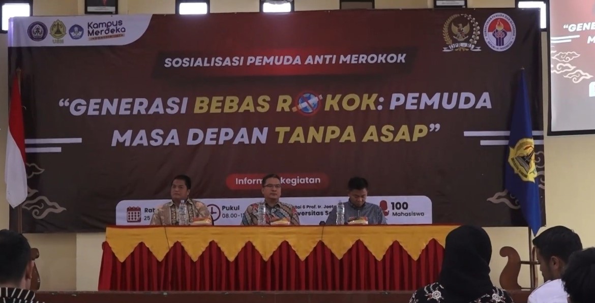 Kegiatan Sosialisasi Pemuda Antirokok berlangsung di Gedung V lantai 6 Gedung Prof. Ir. Joetata Hadihardaja USM, belum lama ini. Kegiatan tersebut diselenggarakan Universitas Semarang (USM) berkolaborasi dengan Kemenpora dan Komisi X DPR RI
